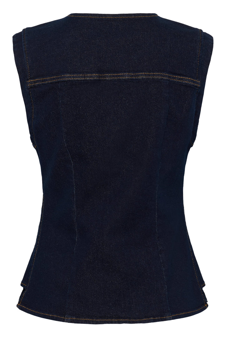 Vue de face veste sans manche en denim bleu avec boutons Cream pour femme - Valérie Simon