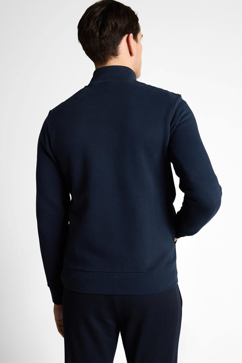 Front view of the Tom Tailor men's blue hybrid zip-up jacket with quilted details - Valérie Simon