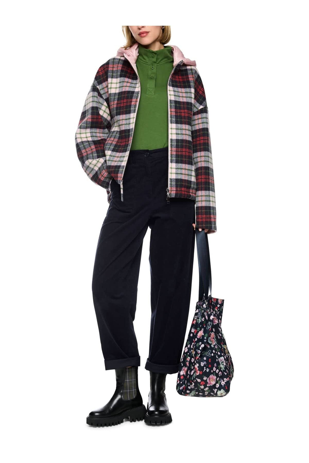 Veste réversible à carreaux avec capuchon vue de face pour femme Marc Cain