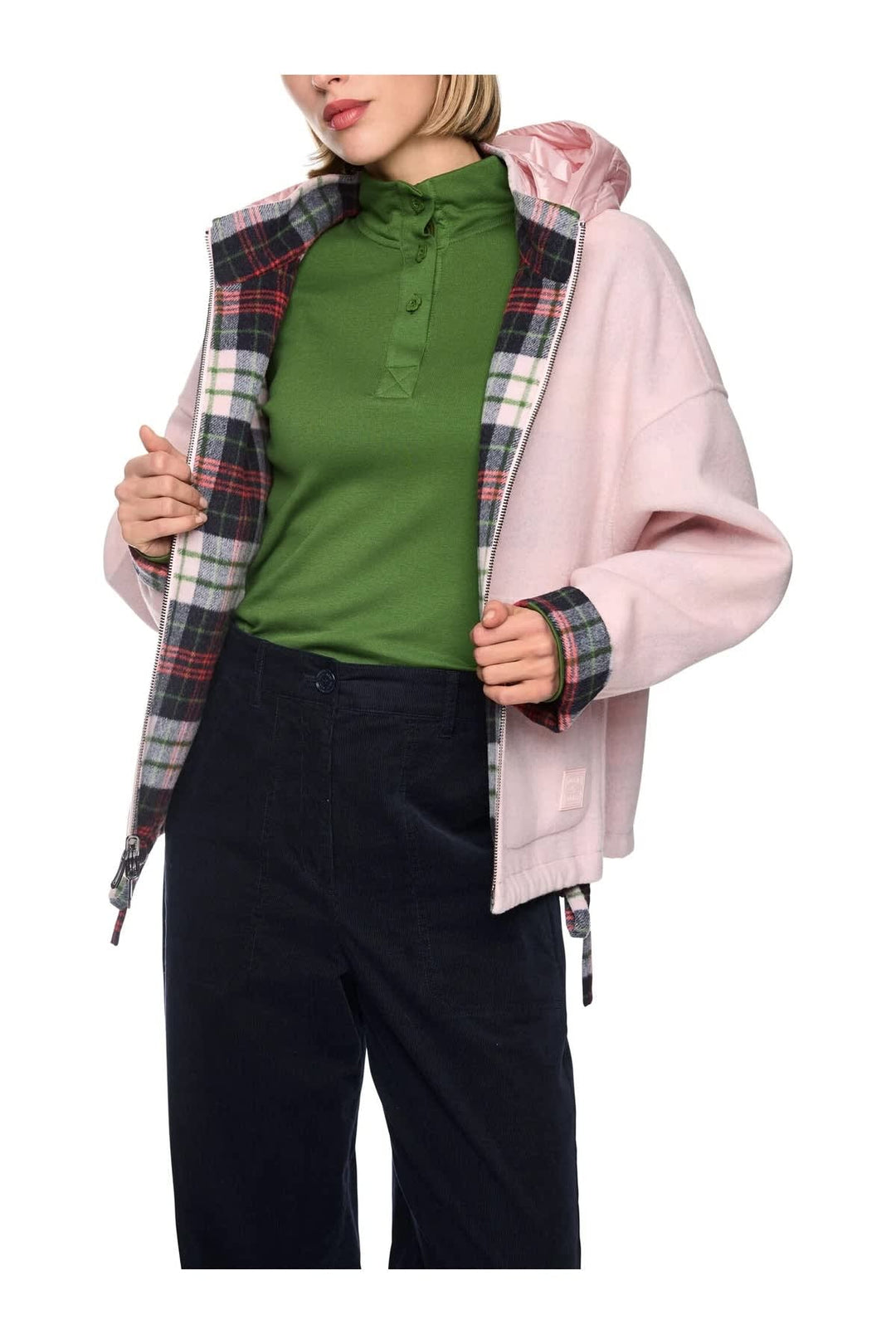 Veste réversible à carreaux avec capuchon vue de face pour femme Marc Cain