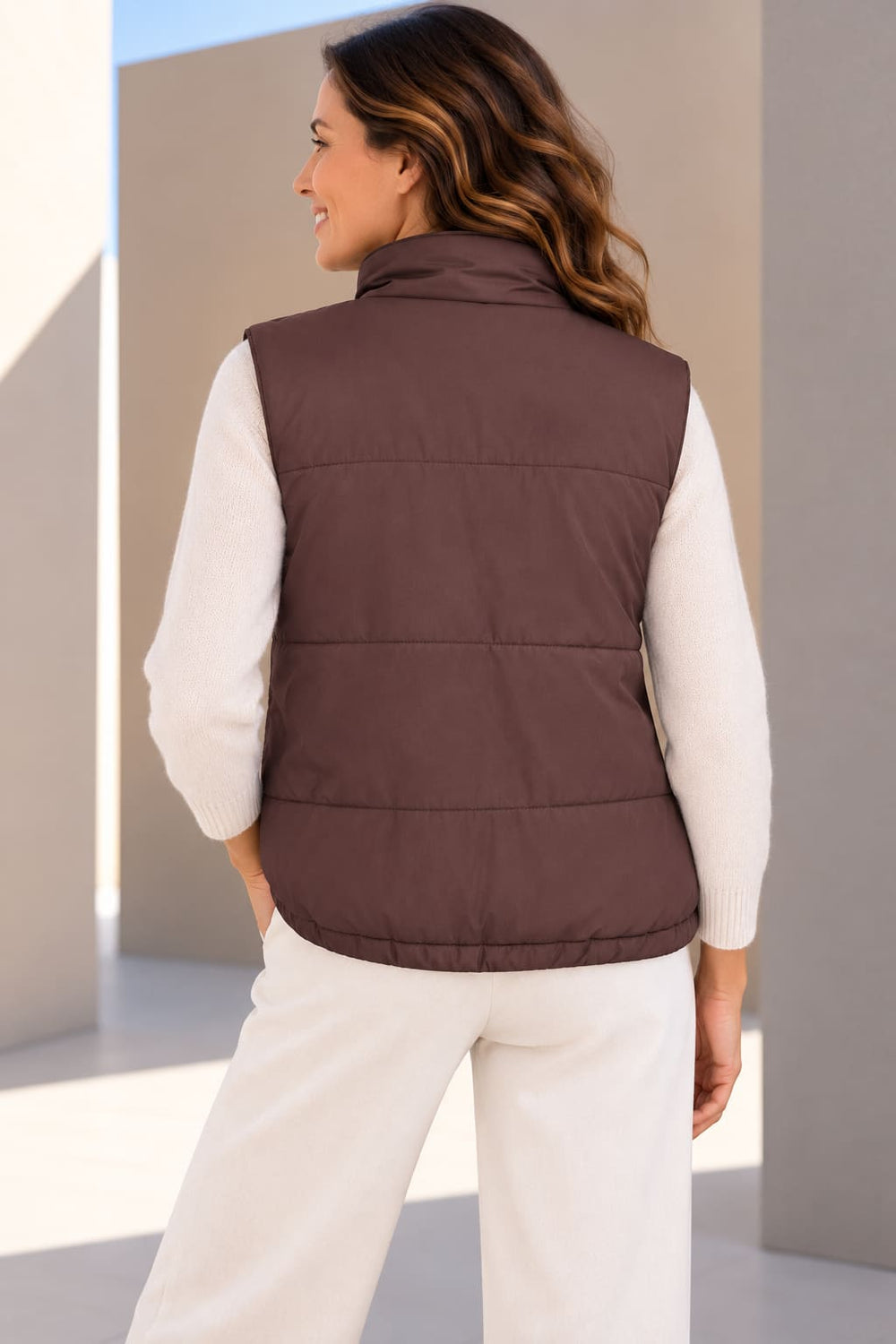 Women's kennys quilted sleeveless jacket, front view