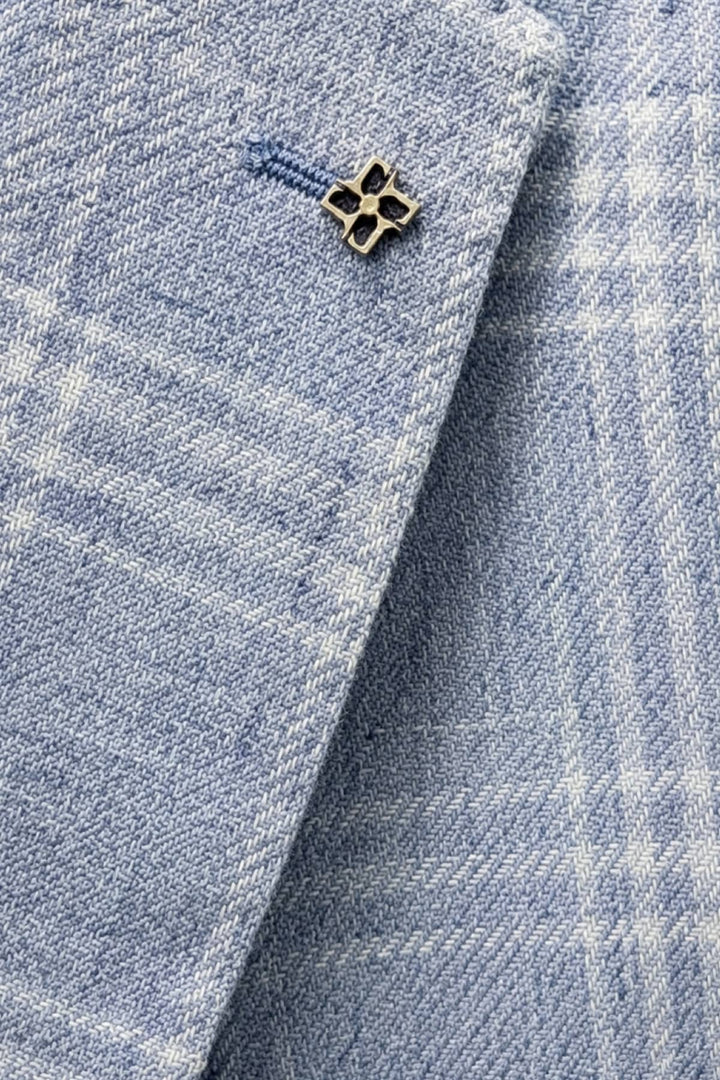 Vue de face veston à carreaux en lin et laine Tagliatore pour homme avec poches avant - Valérie Simon