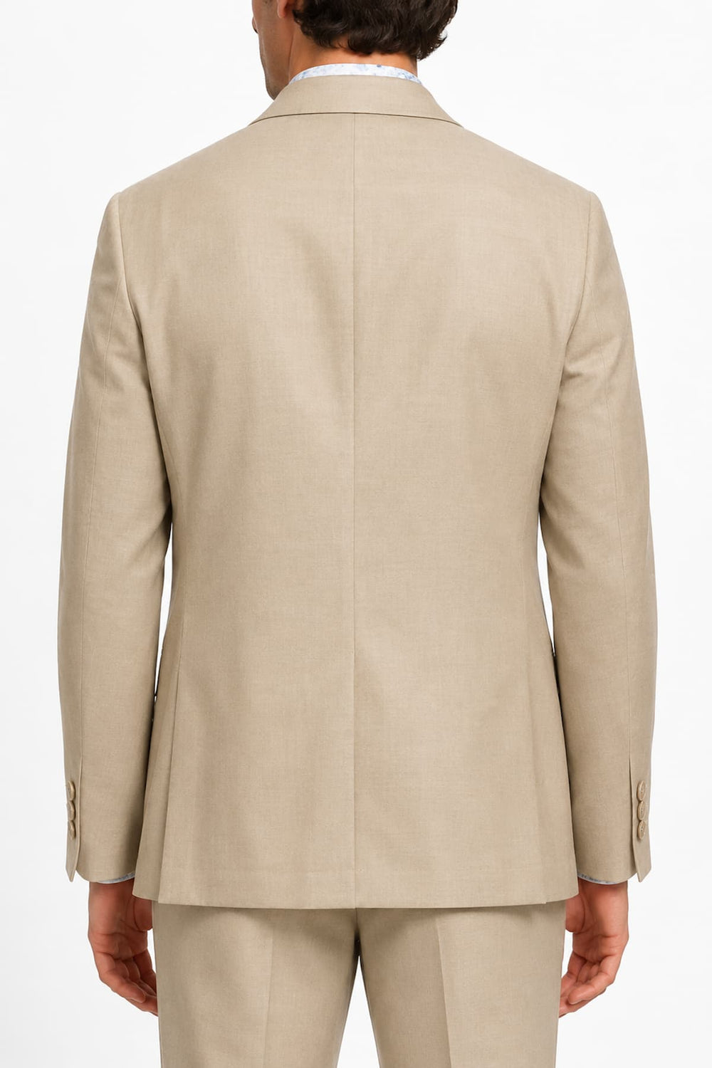 Light gray men's blazer with patch pockets, front view, close-up of buttons and lapels - Valérie Simon
