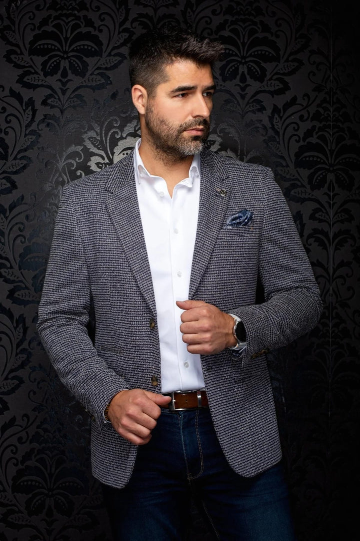 Veston texturé gris à motif chiné Konrad vue de face pour homme Au noir