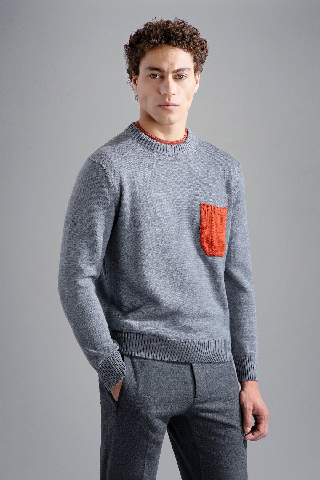 Orange Contrast Pocket Sweater