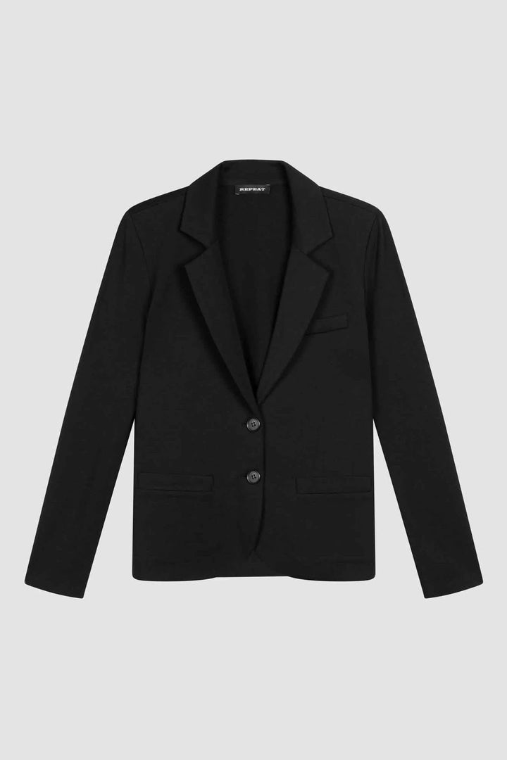 Veston en jersey stretch noir, chic et confortable, parfait pour un look casual-chic.