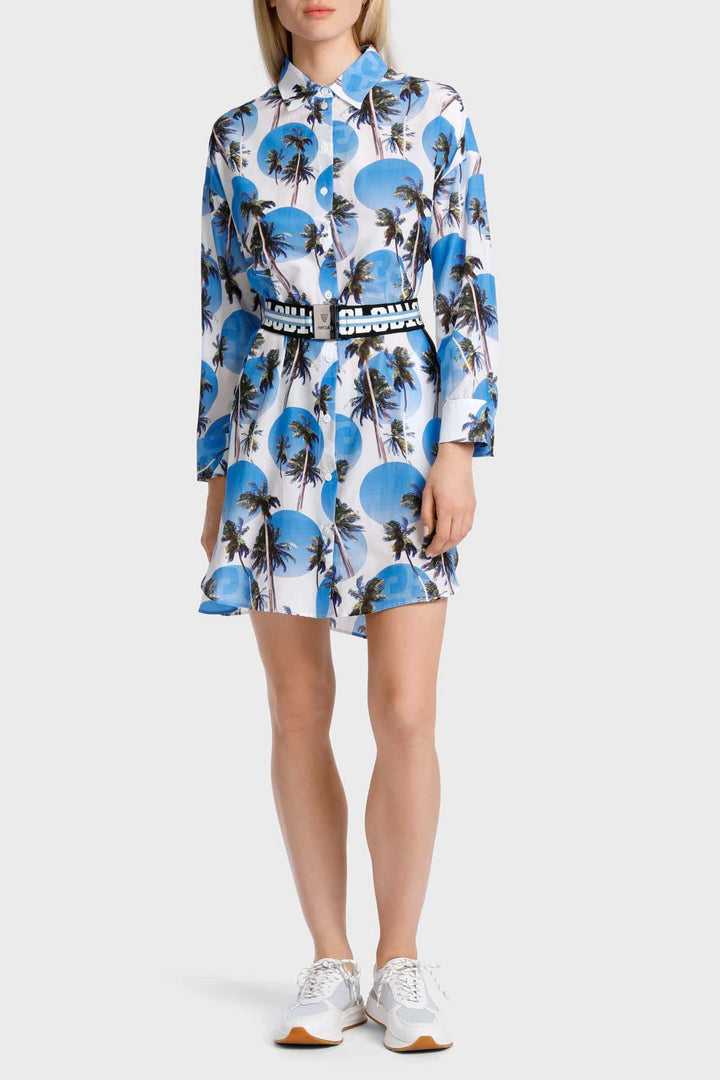 Shirt dress with palm print