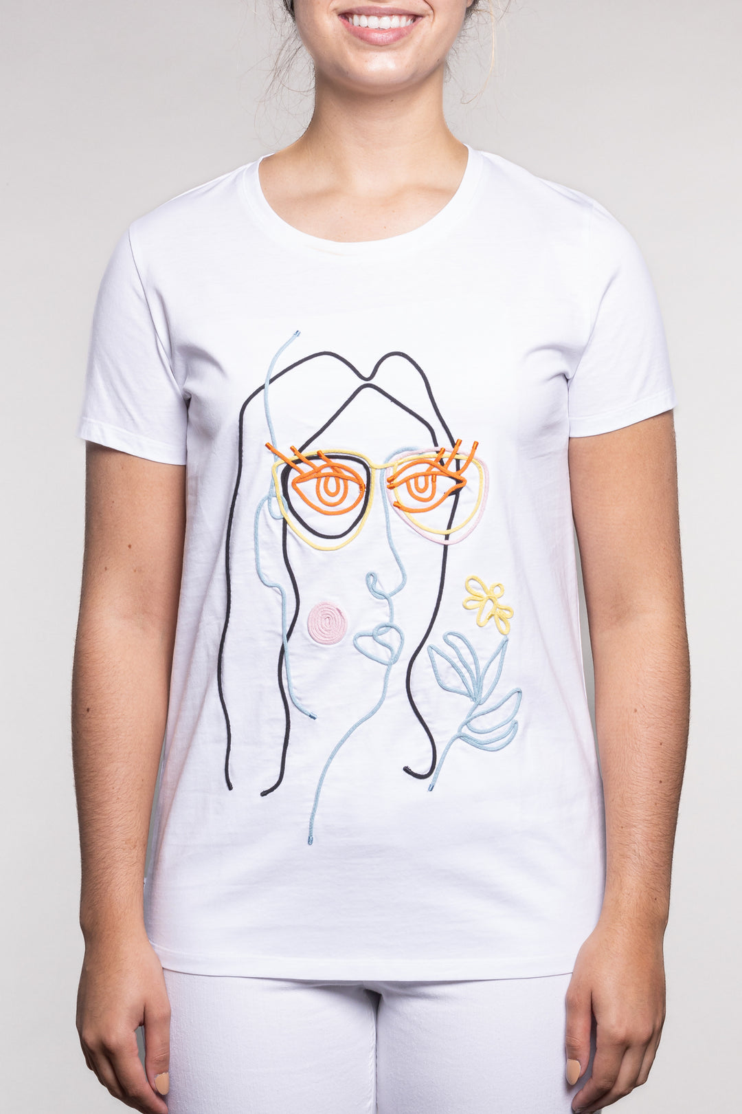 Embroidered face t-shirt