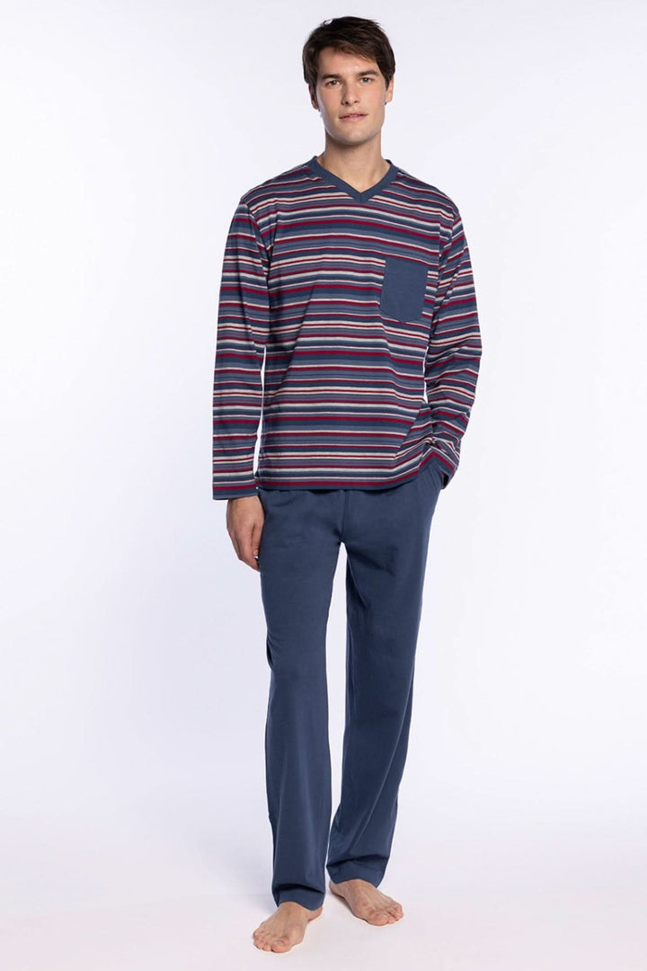Pyjama Long en Coton à Rayures – Style Rétro