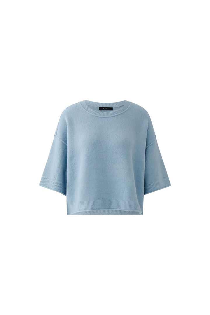 Short-sleeved soft knit sweater with wide sleeves