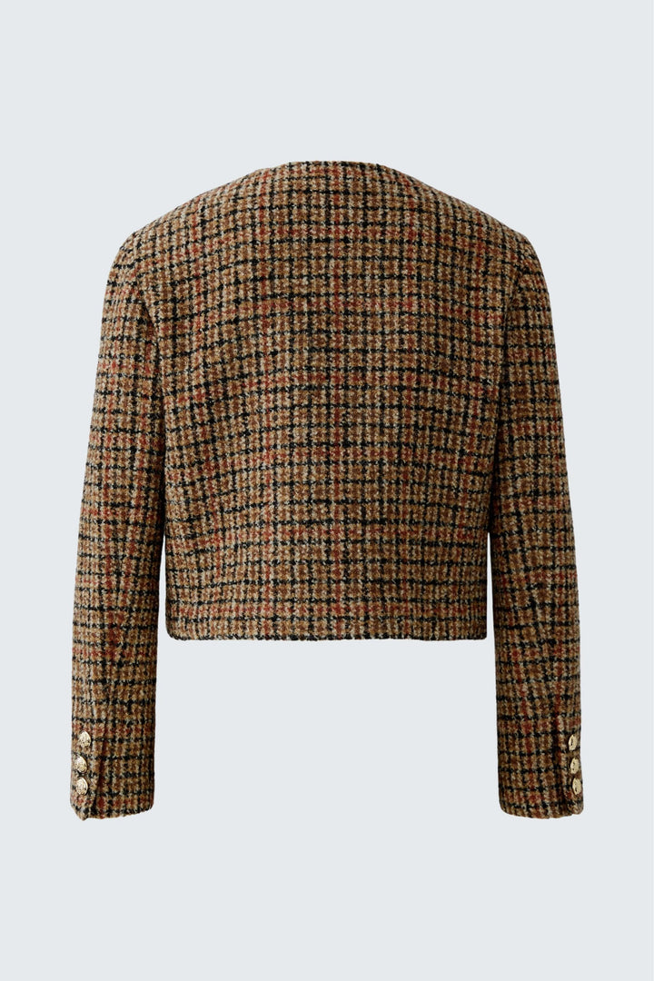 Short plaid jacket with gold buttons