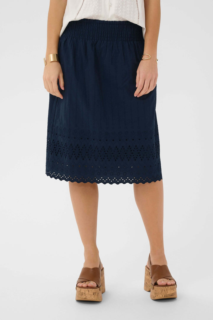 Embroidered midi skirt with elastic waistband