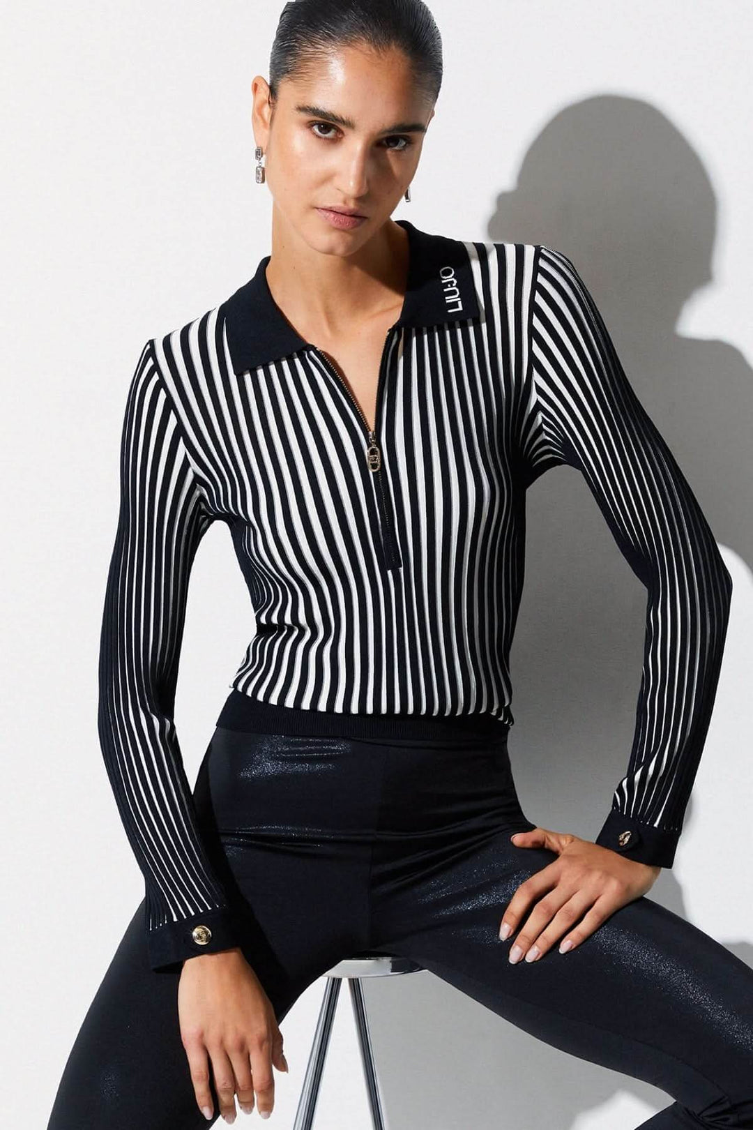 Half-zip ribbed knit polo shirt