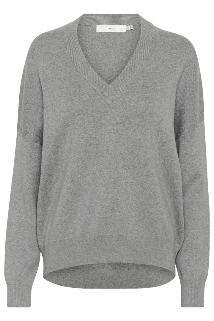 Chandail col en V en coton gris avec coupe décontractée et finitions soignées, idéal pour un look moderne.
