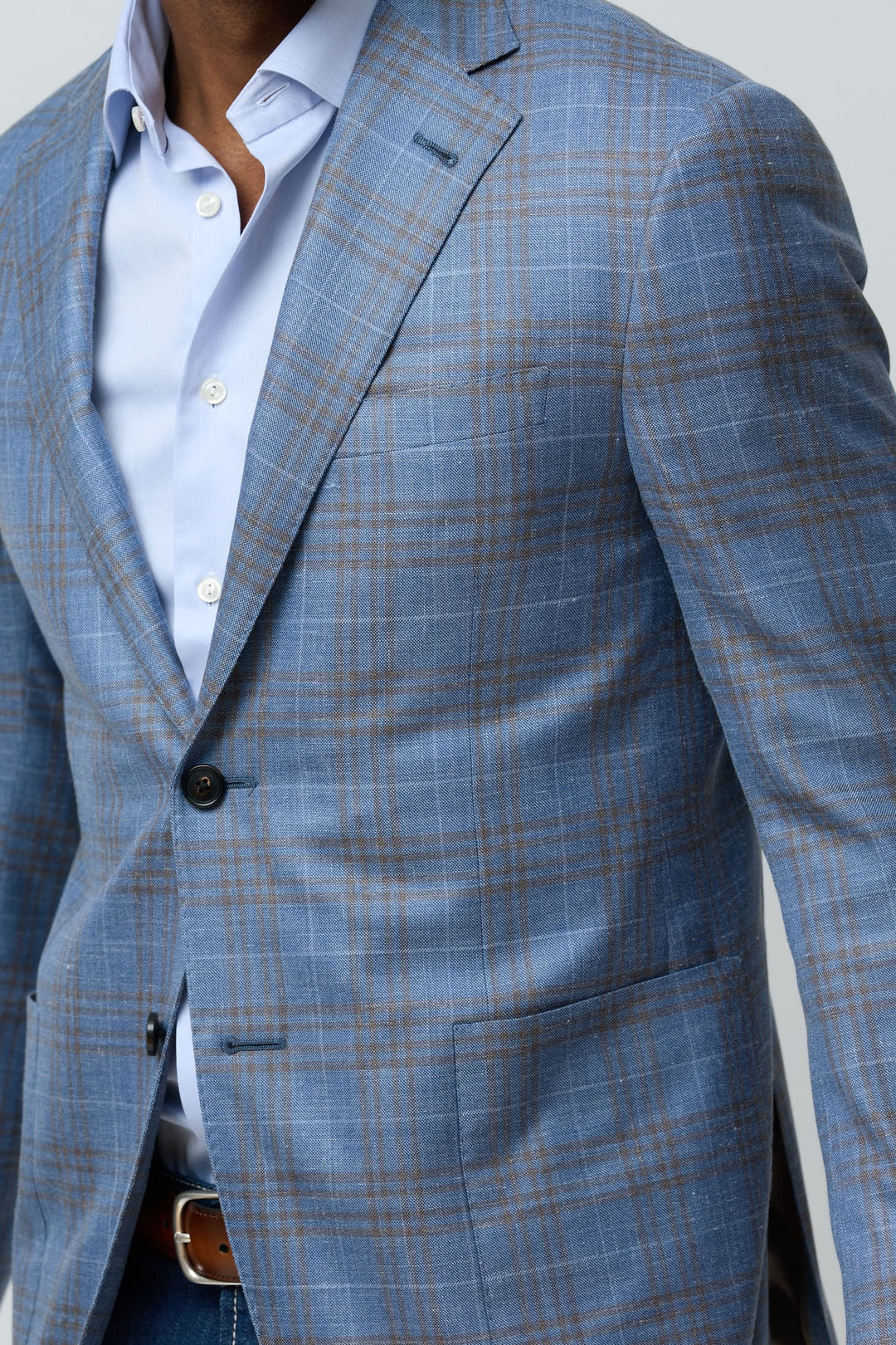 Veston à carreaux en laine, soie et lin