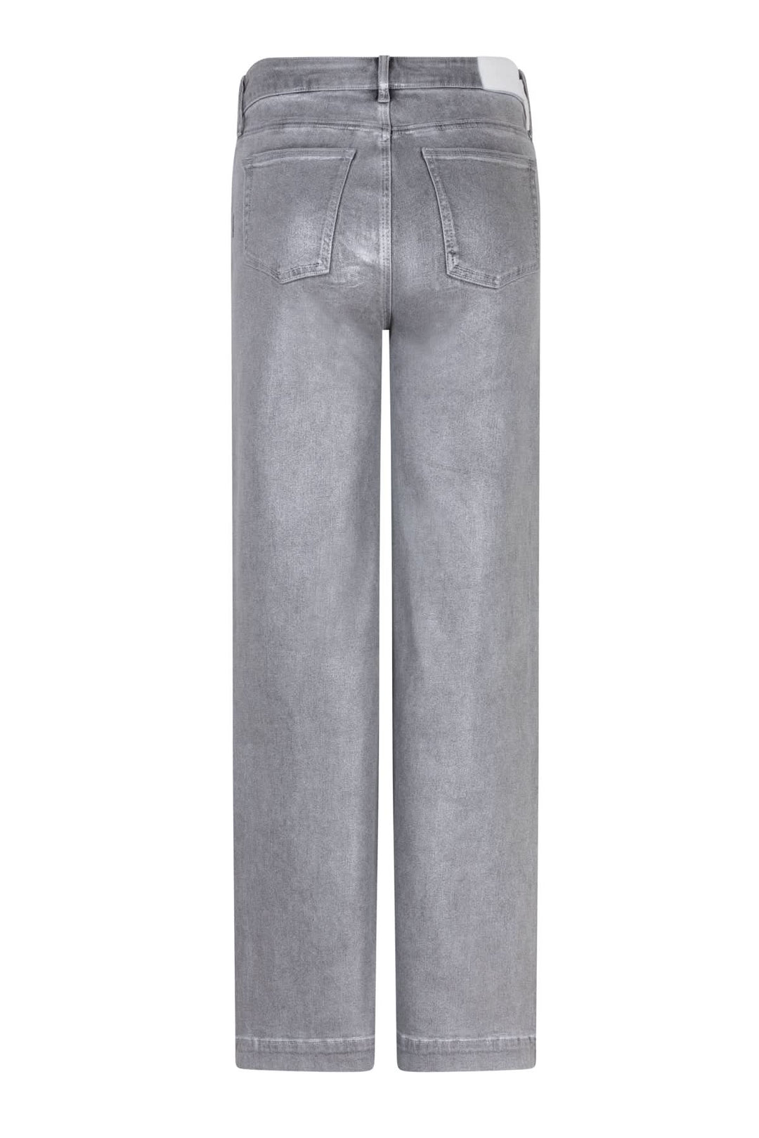 Jean à jambe droite en denim gris, coupe structurée, taille mi-haute, vue arrière.