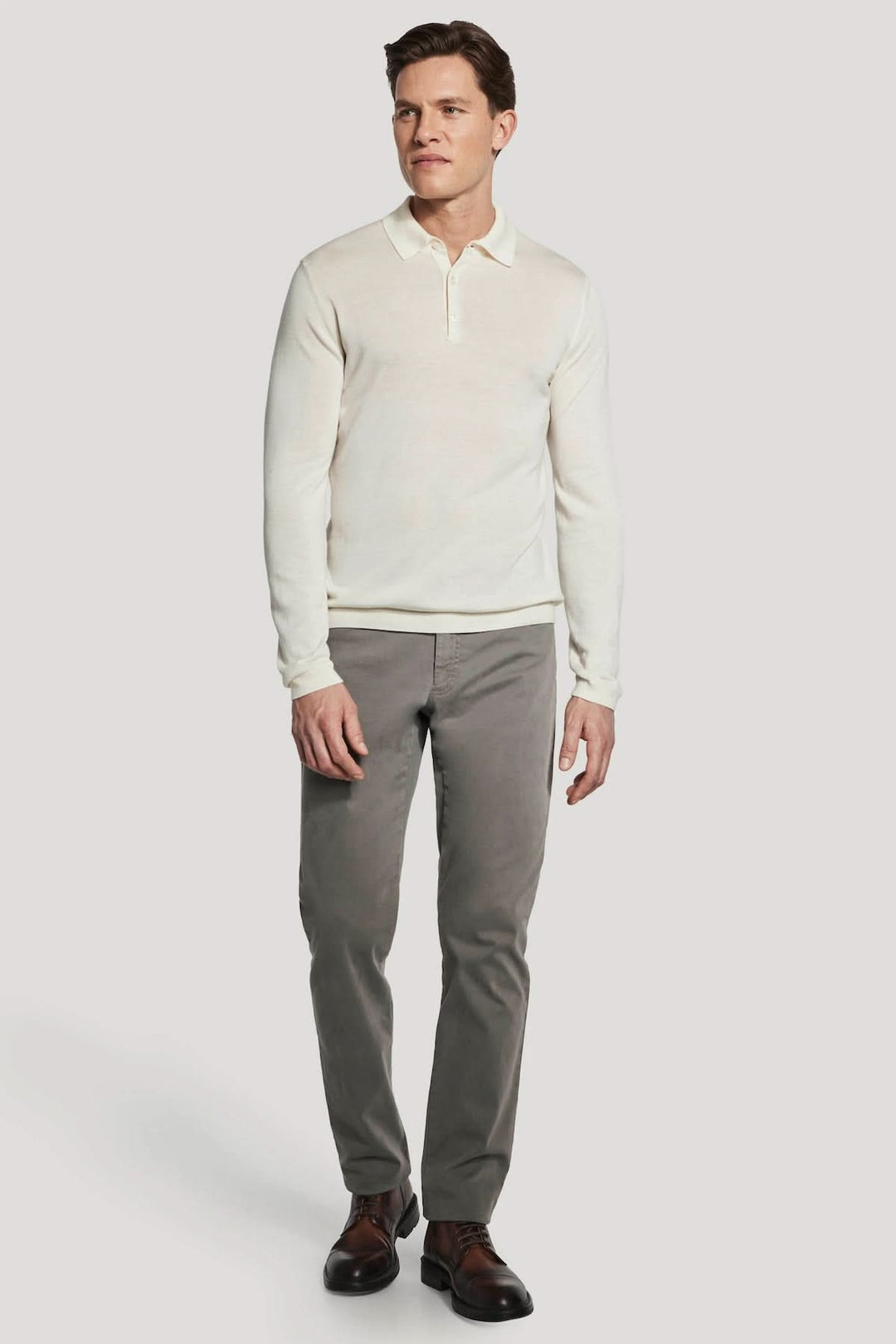 Long-sleeved polo shirt in merino wool and silk
