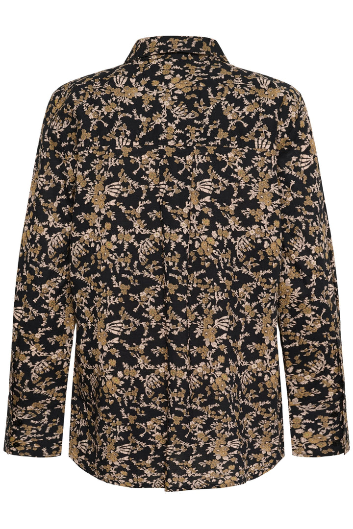 Blouse Sveja à imprimé floral, vue arrière, col chemise, coupe fluide, élégante et confortable.