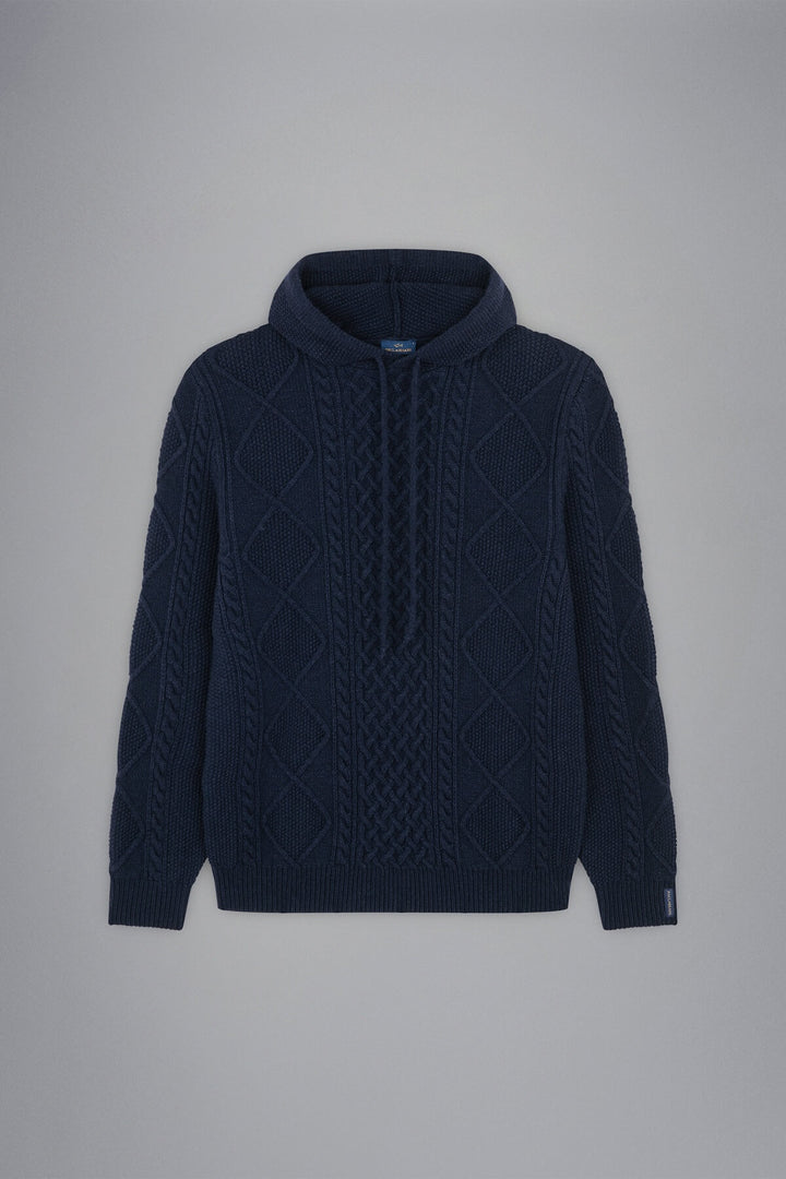 Pull à capuche torsadé en laine mérinos