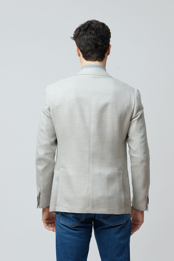 Veston texturé en laine, soie et lin