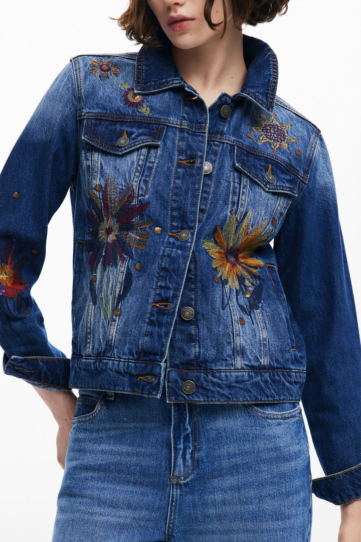 Floral denim trucker jacket