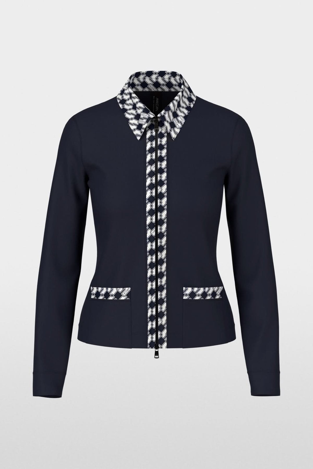 Veste cintrée en jersey stretch avec motif graphique en cubes, col et poches plaquées.