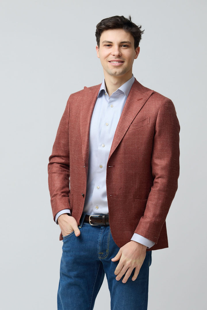 Veston texturé en laine, soie et lin