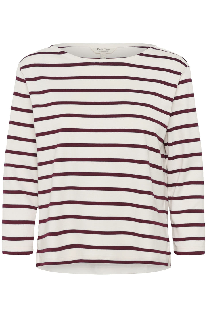 Chandail Nela rayé à manches longues, col bateau, coupe droite pour un look casual chic.