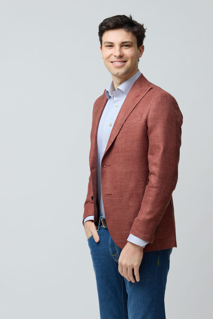 Veston texturé en laine, soie et lin