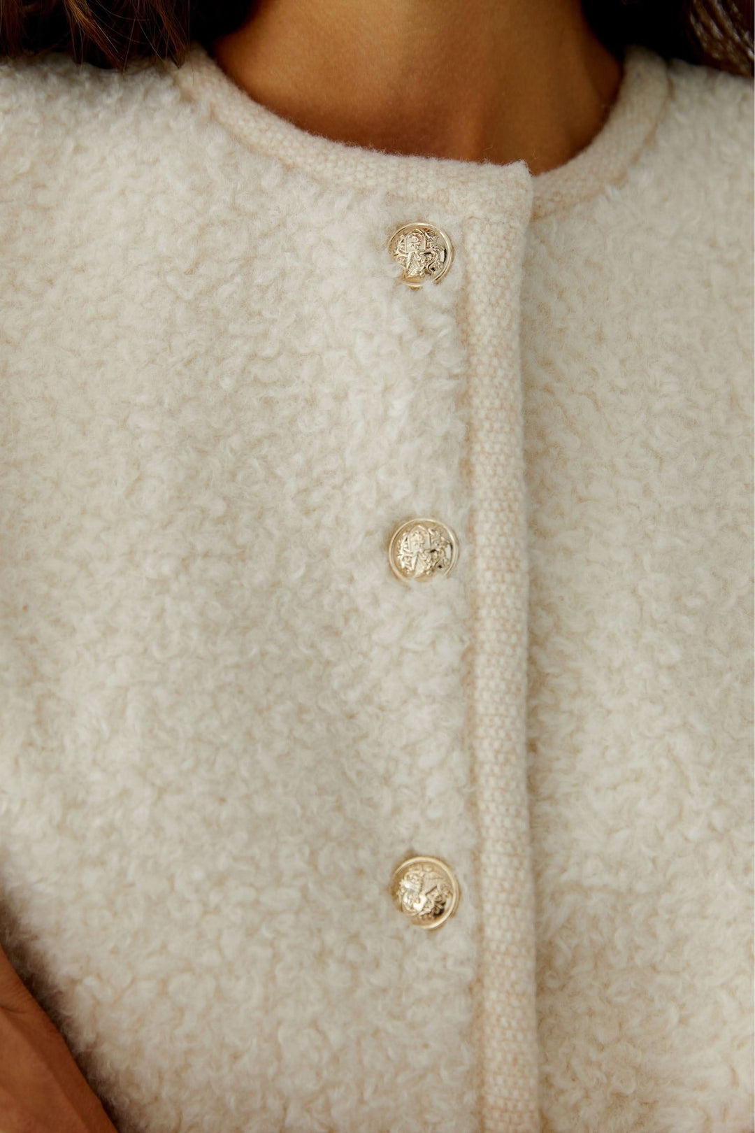 Short cardigan with bouclé effect, gold buttons