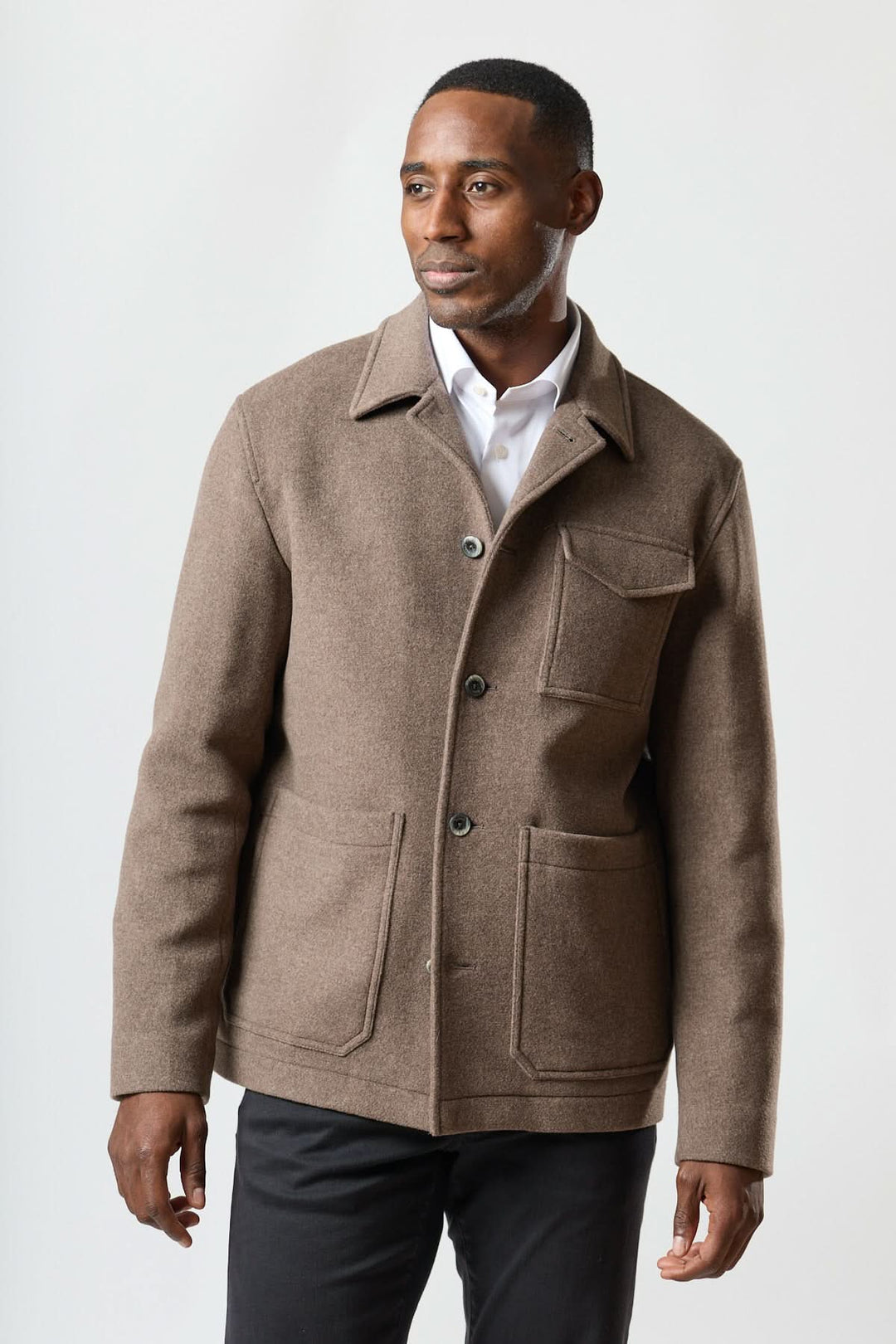 Wool jacket with patch pockets