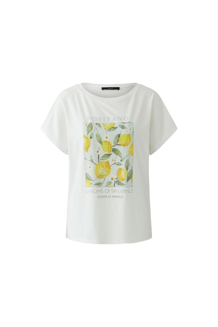 T-shirt imprimé à manches courtes avec imprimé graphique de citrons, coupe fluide et confort optimal pour un look décontracté.