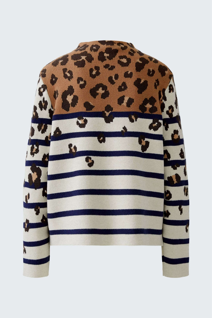 Sweater with mixed stripes and animal print pattern