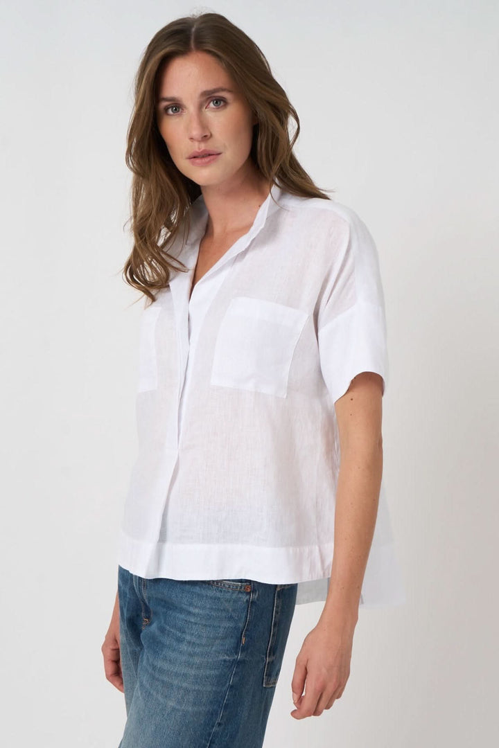 Embroidered bat-print linen blouse