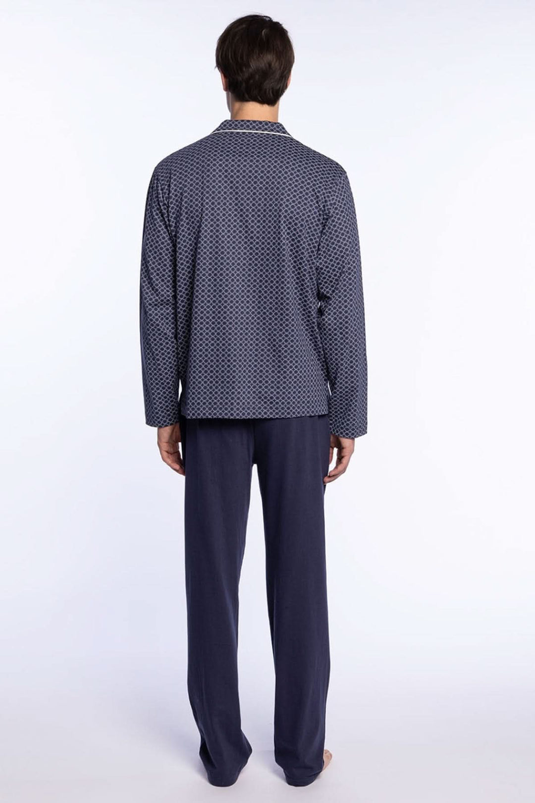 Pyjama Long en Coton à Chemise Imprimée