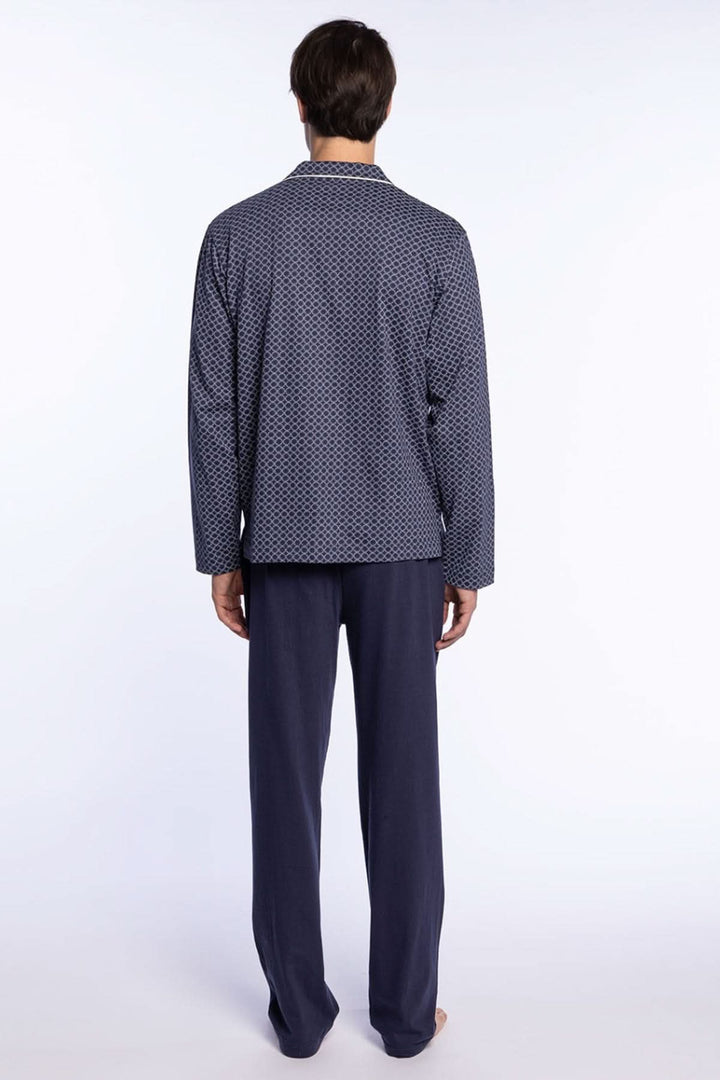 Pyjama Long en Coton à Chemise Imprimée