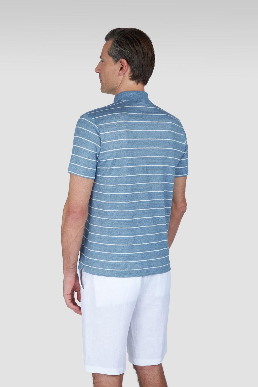 Blue striped linen polo shirt