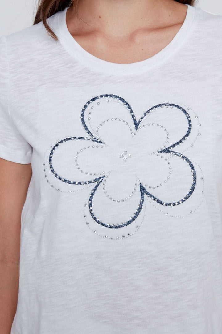 T-shirt motif floral scintillant