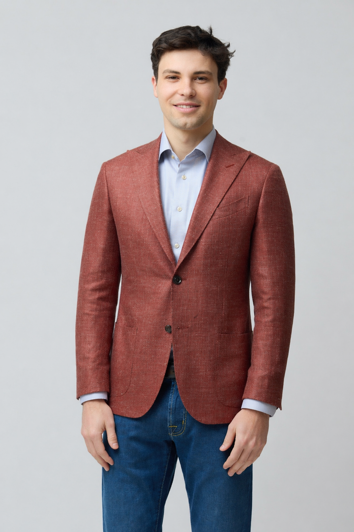 Veston texturé en laine, soie et lin