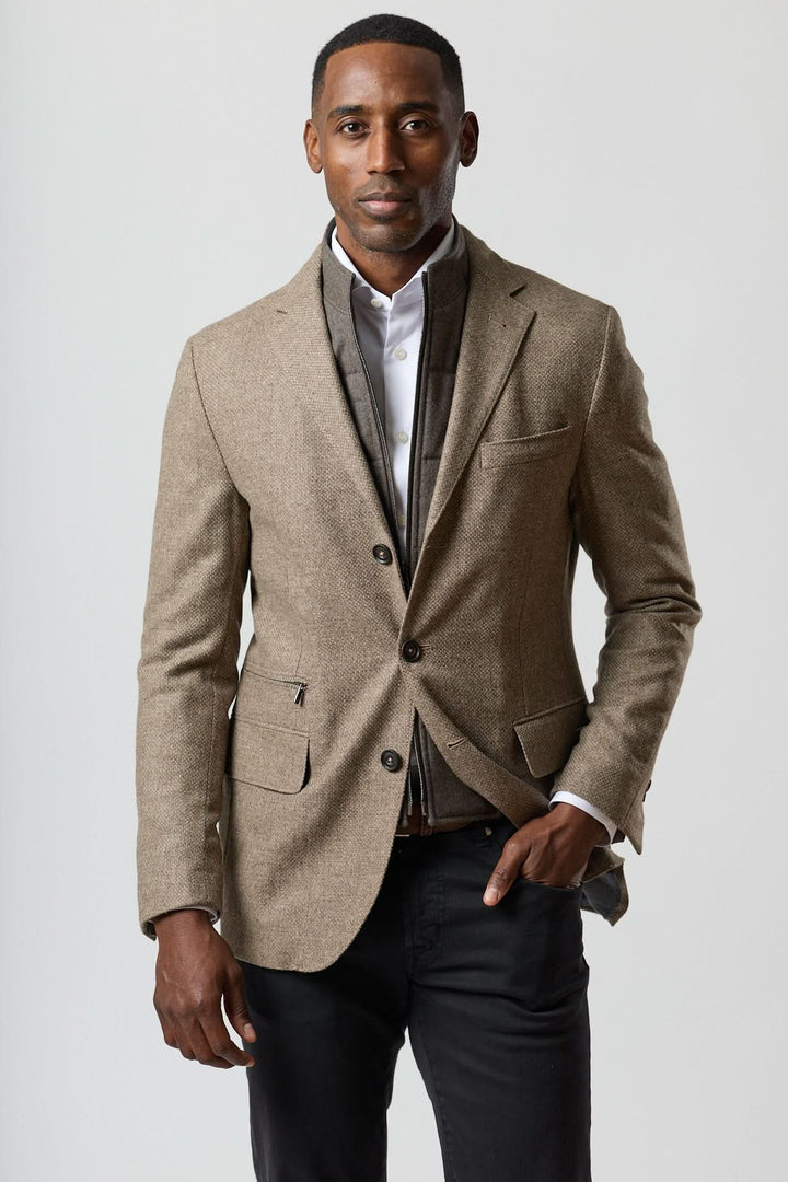 Textured wool blazer with integrated detachable collar