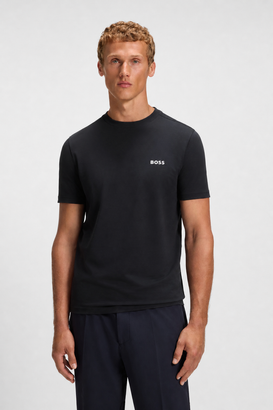 Stretch cotton T-shirt with logo