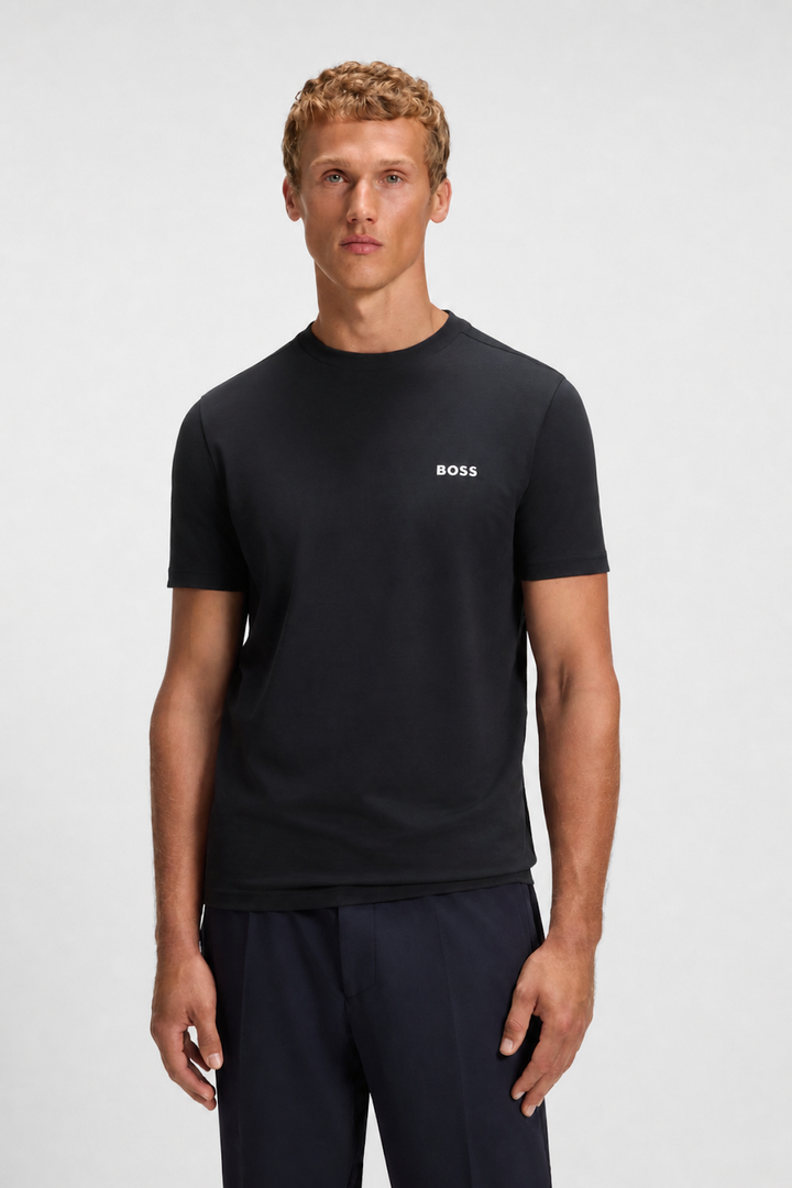 Stretch cotton T-shirt with logo