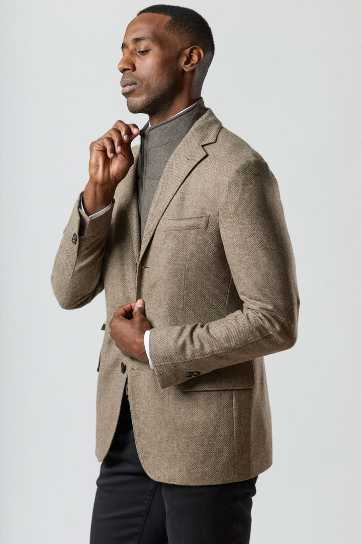 Textured wool blazer with integrated detachable collar