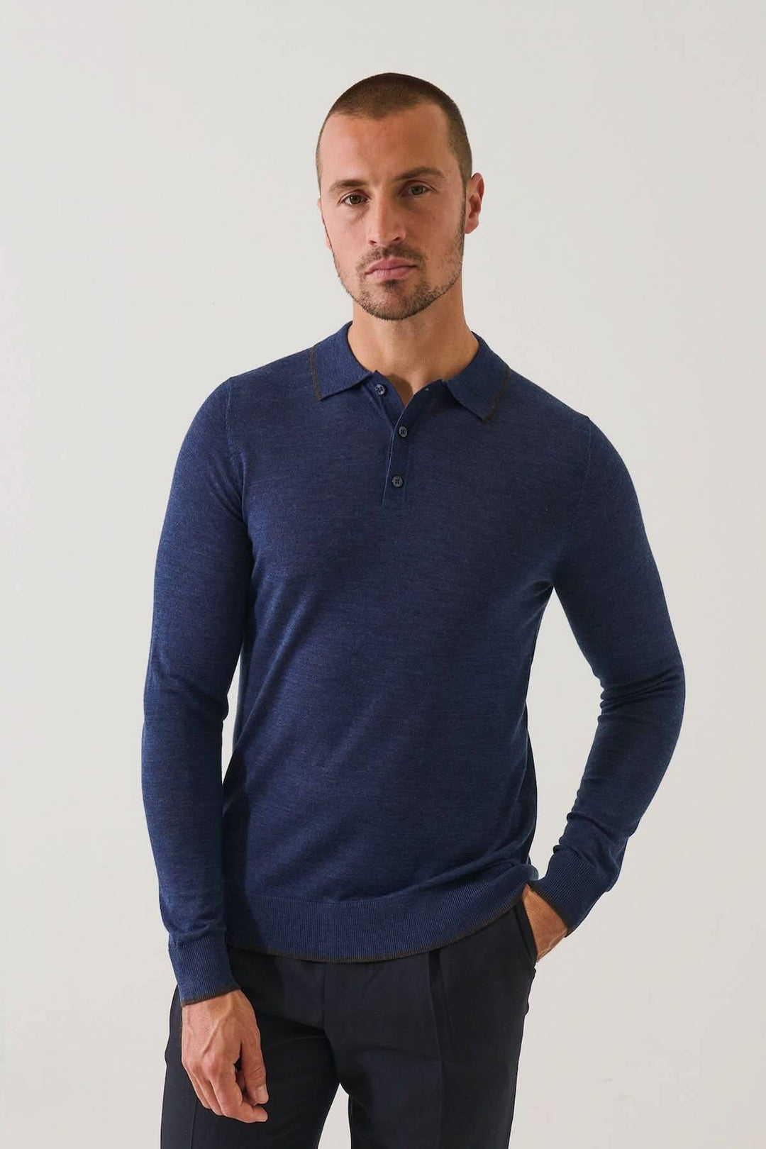 Button-down polo shirt in extra-fine merino wool