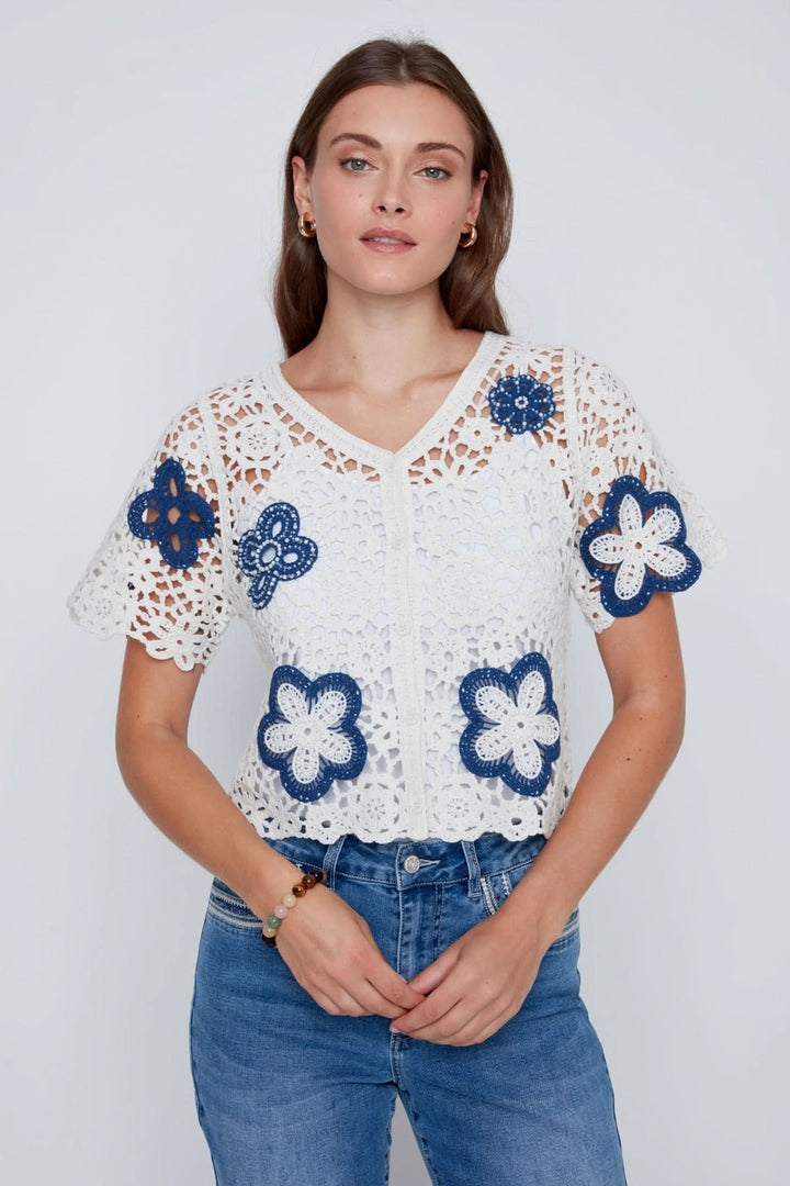 Crocheted floral cardigan