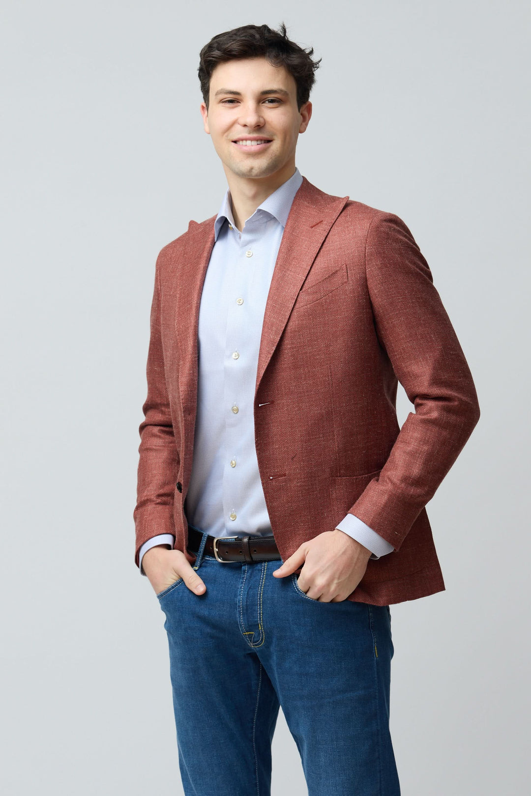 Veston texturé en laine, soie et lin