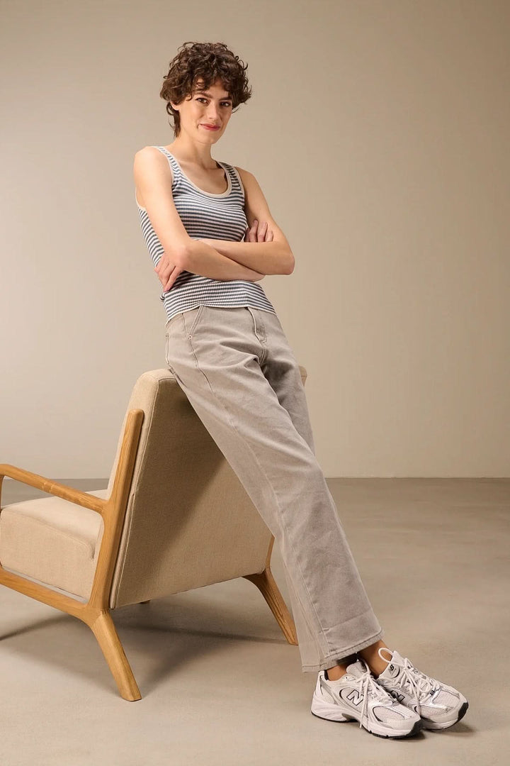 Camisole côtelée rayée col rond