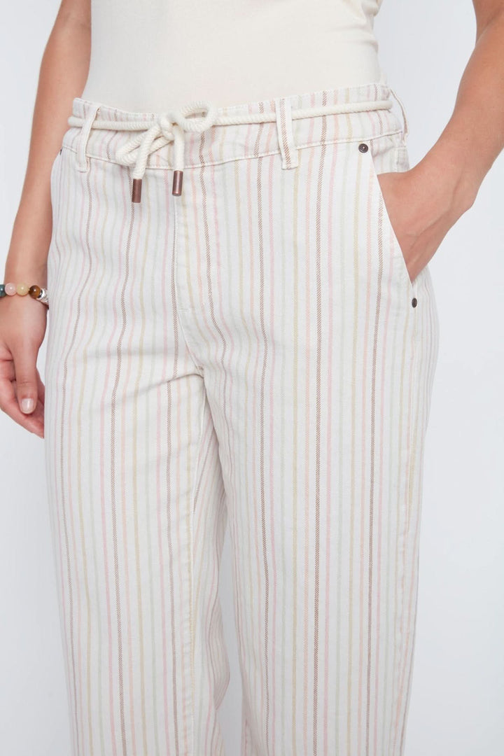 Striped capri pants with a drawstring