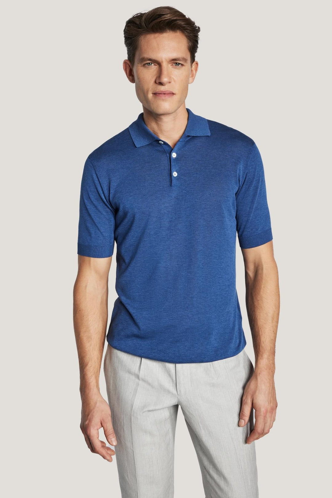 Cotton and silk knitted polo shirt