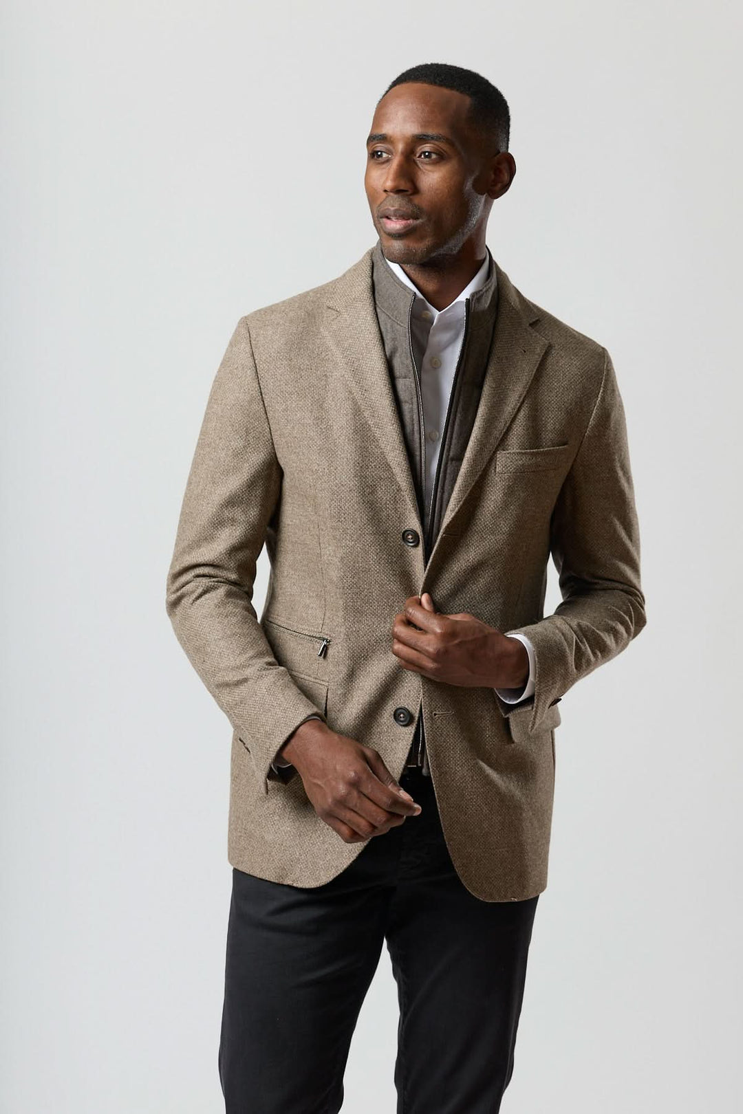 Textured wool blazer with integrated detachable collar